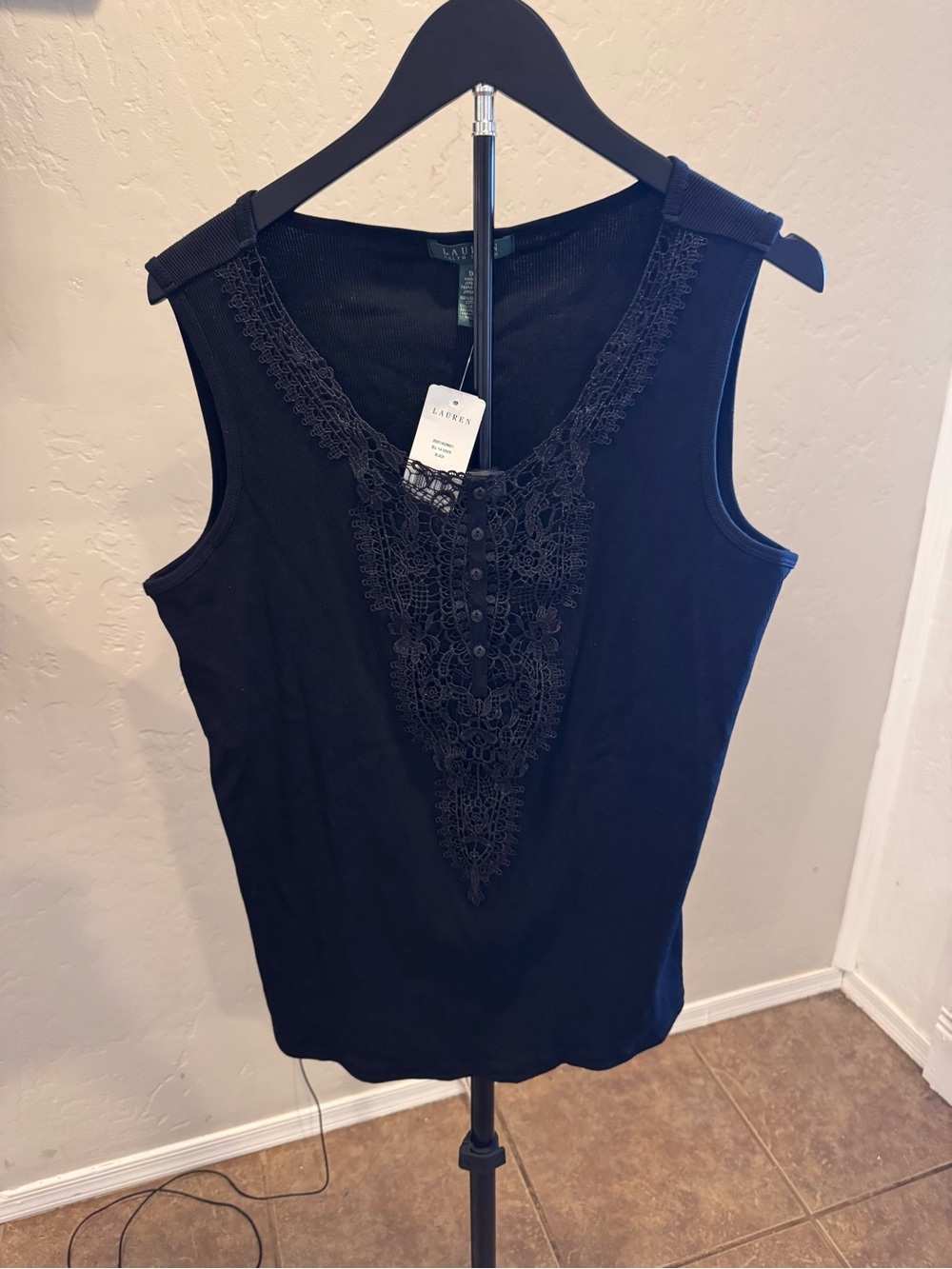 Ralph Lauren Black Lace-Trim Sleeveless Tank